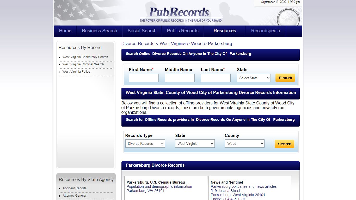 Parkersburg, Wood County, West Virginia Divorce Records